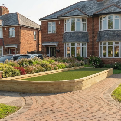 Tiered Curved Corner Garden Terracing / 6m x 3.33m