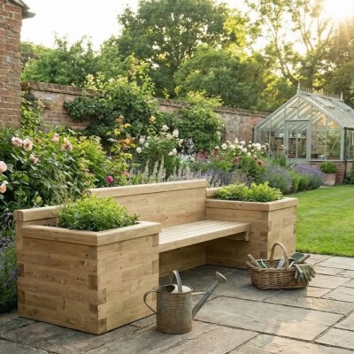 Long Planter Seat with Bookend Beds / 2.7 x 0.75 x 0.85m
