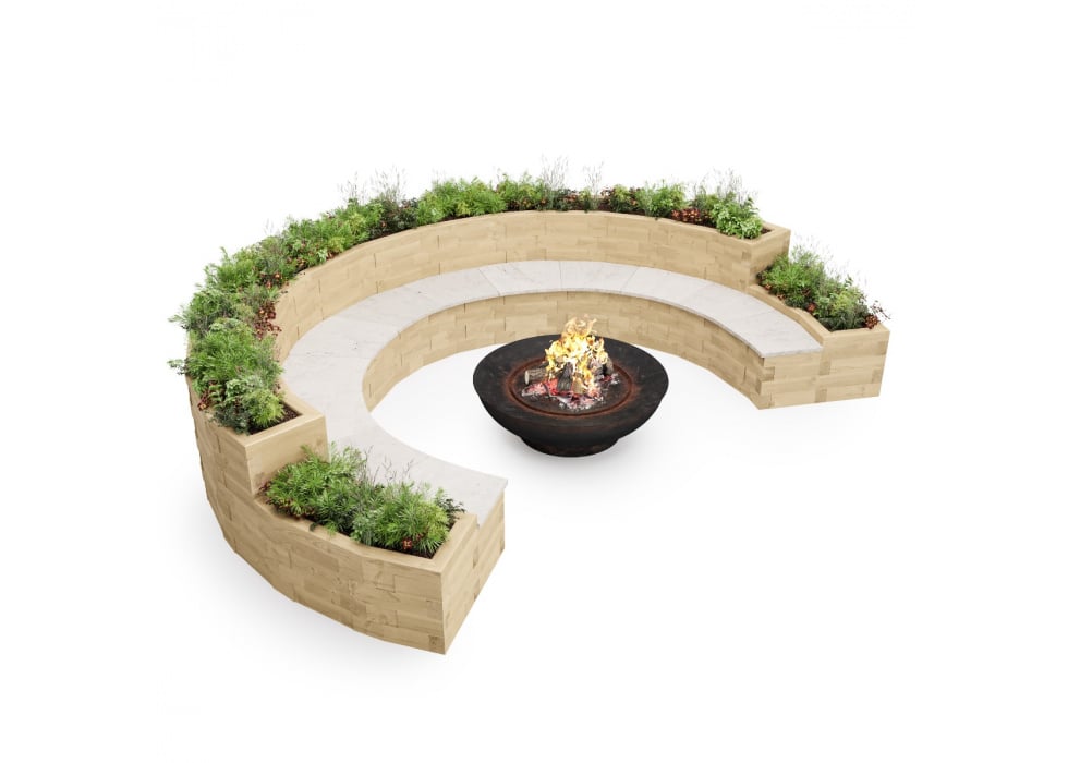 Circular Fire Pit Planter Bench 4.18 x 3.21 x 0.75 m