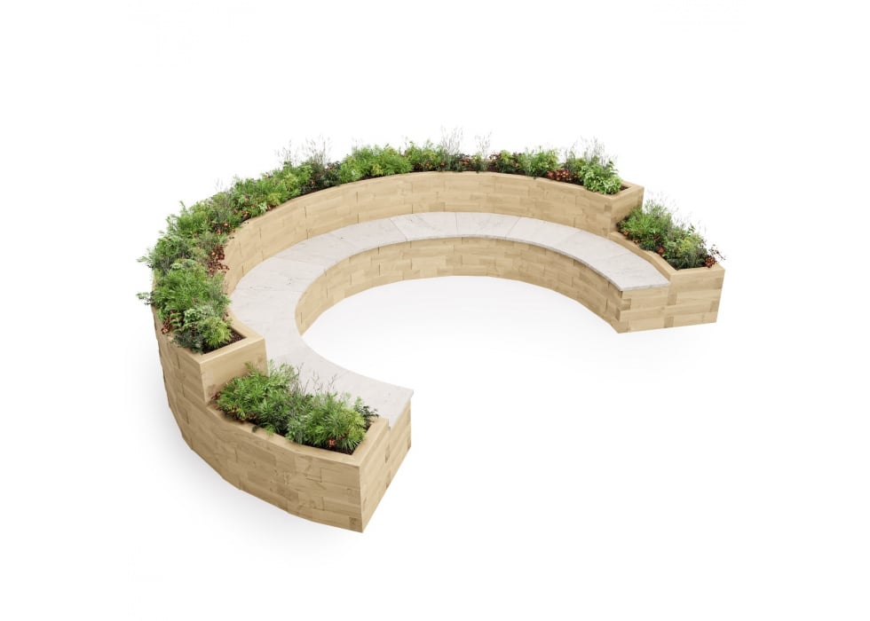 Circular Fire Pit Planter Bench 4.18 x 3.21 x 0.75 m WoodBlocX