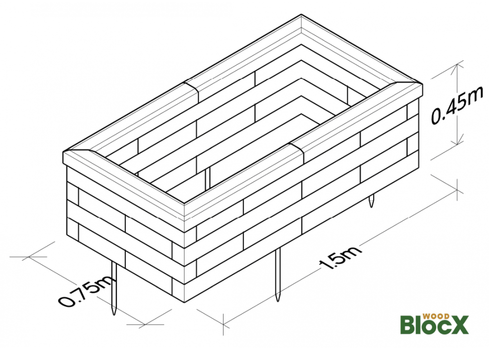 Railway Sleeper Style Raised Flower Bed / 1.5 x 0.75 x 0.45m