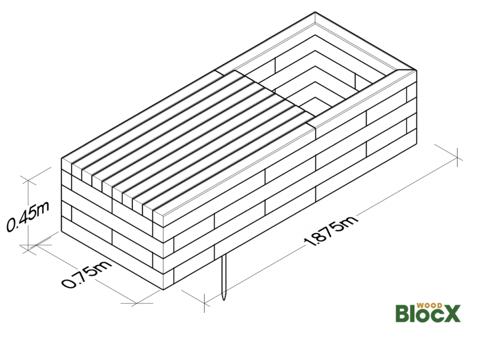 Contemporary Timber Planter Garden Bench / 1.875 x 0.75 x 0.45m