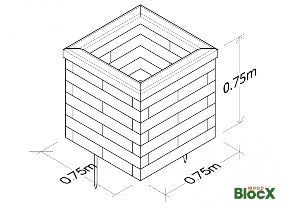 Large Wooden Cubic Garden Planter / 0.75 x 0.75 x 0.75m