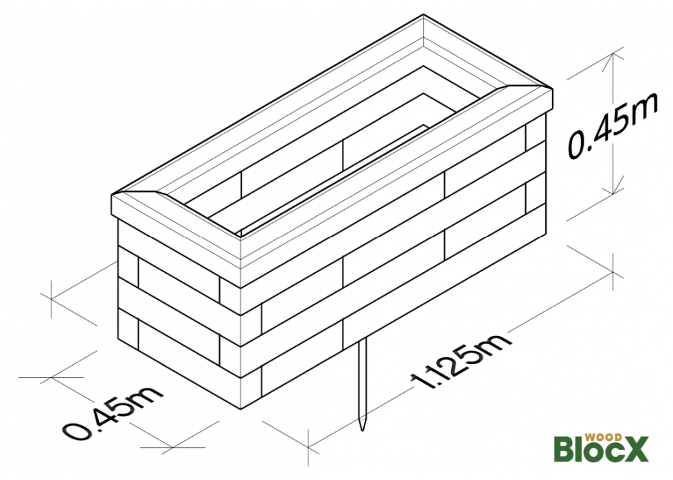 Wooden Slender Garden Planter / 1.125 x 0.45 x 0.45m