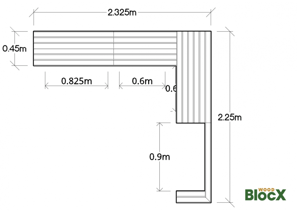 Wooden Outdoor Kitchen / 2.325 x 2.25 x 0.65m