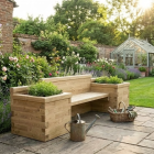 Garden Bench with Bookend Planters / 2.4 x 0.75 x 0.85m