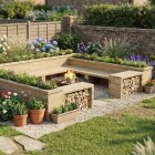 Square Fire Pit Planter Bench / 4.35 x 3.675 x 0.85 m