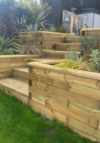 WoodBlocX retaining wall and steps