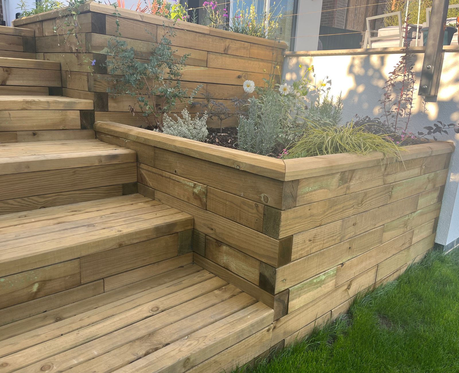 WoodBlocX retaining wall and steps