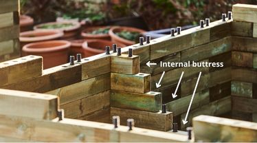 Internal buttress in a WoodBlocX raised bed
