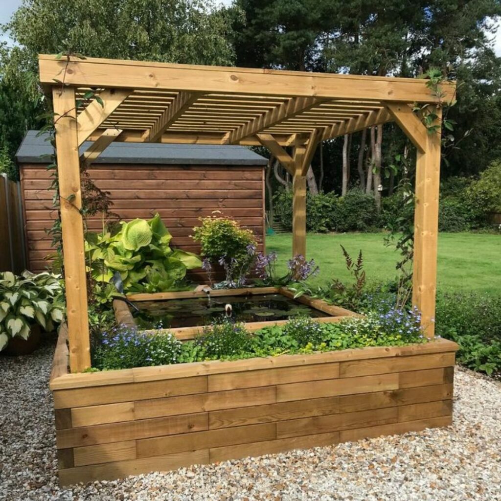 Colin's raised pond and pergola